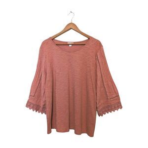 J. Jill Women's Rust Blouse with Lace Sleeves